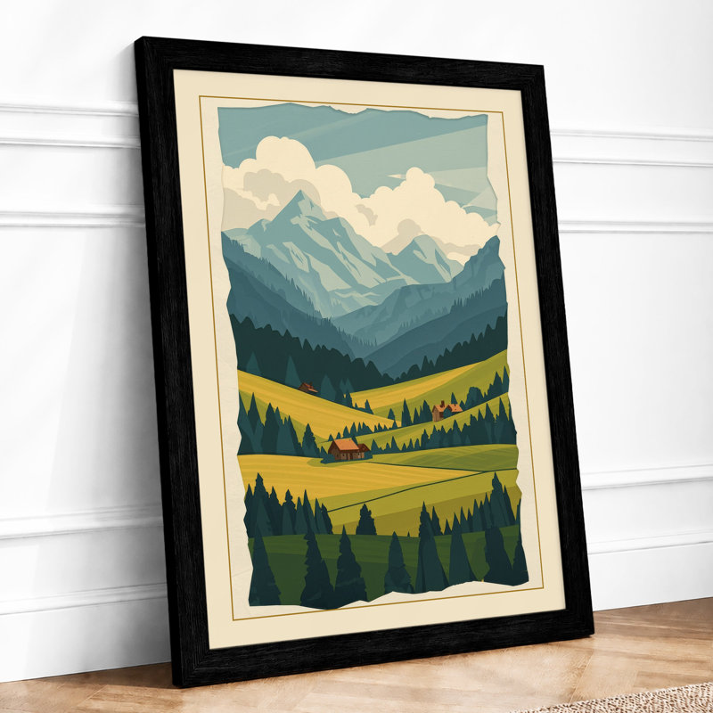 Mountains At Sunrise Scandinavian - Print, A1 - 84.1 x 59.4 cm, Black