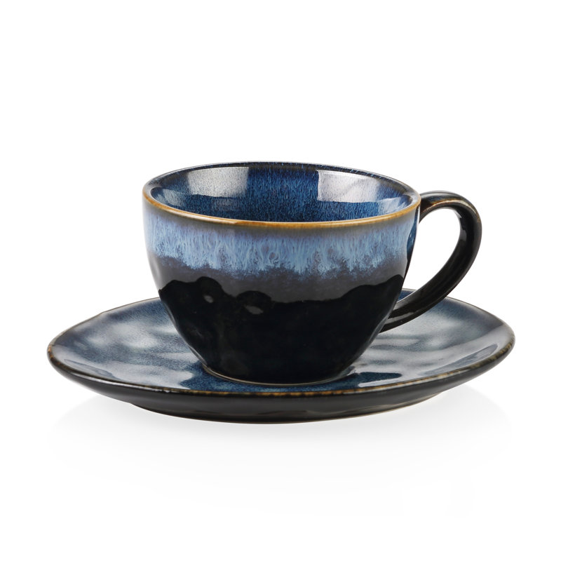 Stoneware Cappuccino Cup and Saucer, Starry Blue