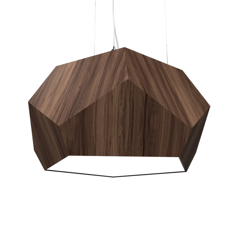 1 - Light LED Pendant, 8.19" H x 15.6" W x 15.6" D, American Walnut