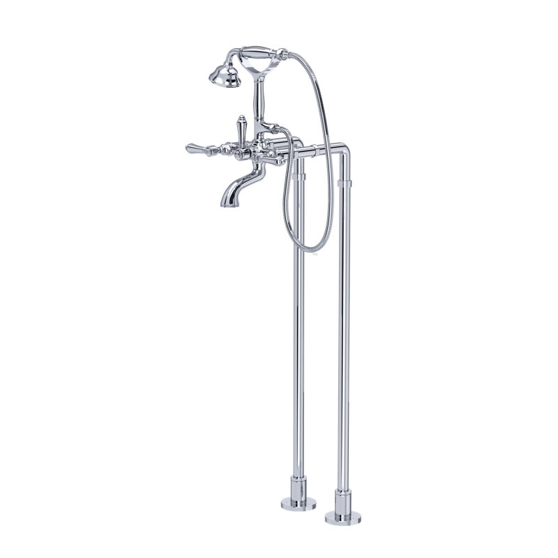 Acqui Floor Mount Tub Filler, Italian Brass, Metal Lever Handle