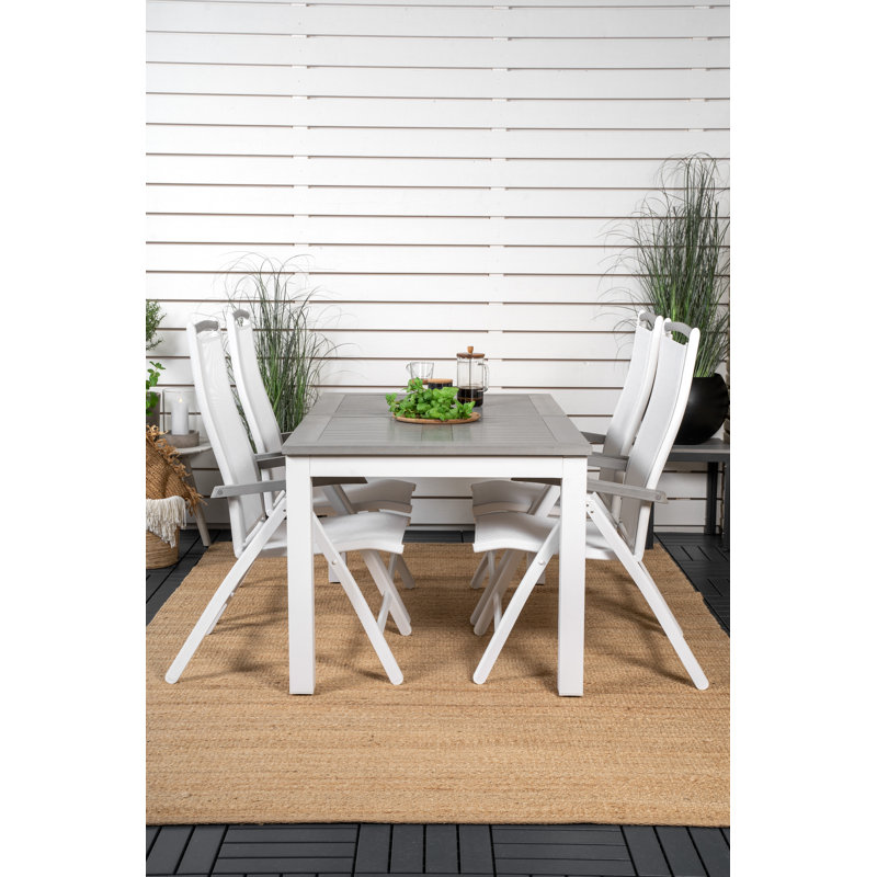 Jayesh 4 - Person Patio Dining Set with Extendable Rectangular Table, White/Taupe, 75cm H x 152cm W x 90cm L