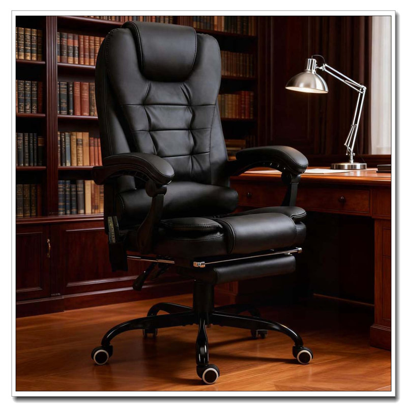 High Back Massage Executive Office Chair With Lumbar Support And Footrest, Black