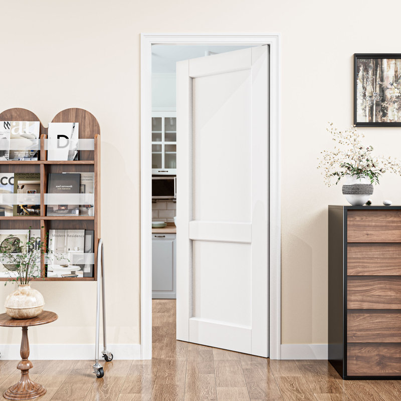 Interior 2-Panel Solid Core Door, CARB P2 Certified White Primed MDF French Slab Door, Pre‑Finished & Easy DIY Satin, w/o Hardware, Pantry, Bedroom, Bathroom & Closet, for Prehung, French & Pocket Door, 24"x 80"