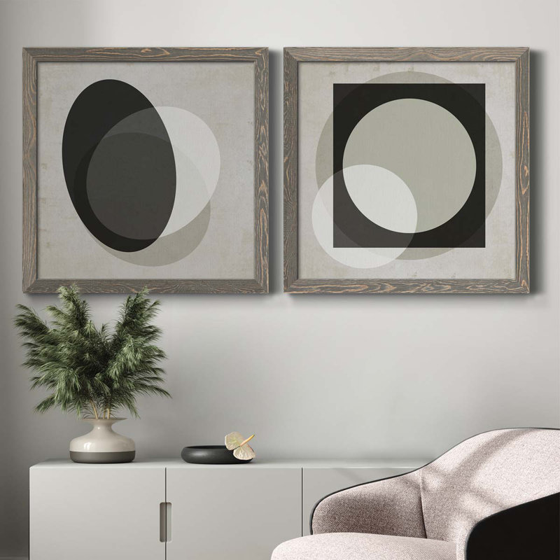 Moderniste Neutre I - ensemble de 2 impressions sur toile, H 35,5 po x l 71 po x P 1,5 po, Toile avec cadre gris