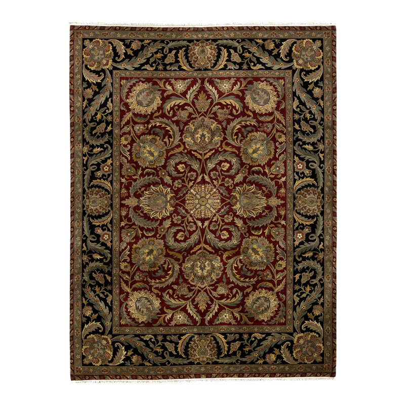 Tapis rouge / bleu / noir en laine noué à la main de conception unique 8 pi 11 po x 12 pi 1 po