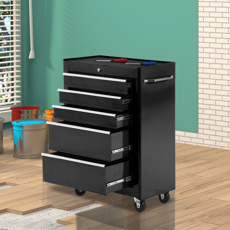 24.2'' W 5 -Drawer Steel Bottom Rollaway Chest with Wheels