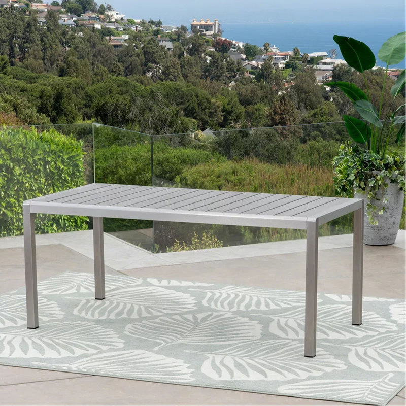 Table de salle à manger d'extérieur en aluminium avec plateau en faux bois