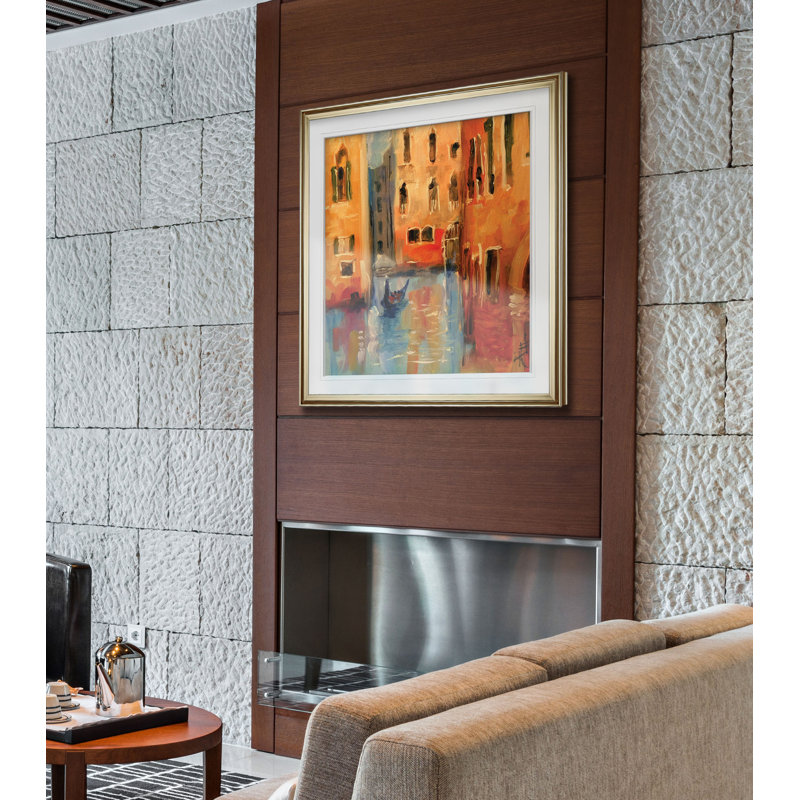 « venice ii », peinture, H 28 po x l 28 po x P 2 po, Cadre doré