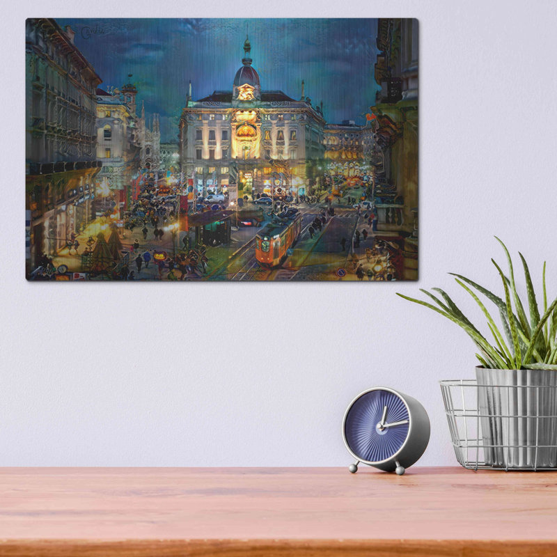 Milan, Italie, Piazza Cardusio Night par - impression sur, L 16 po x H 12 po