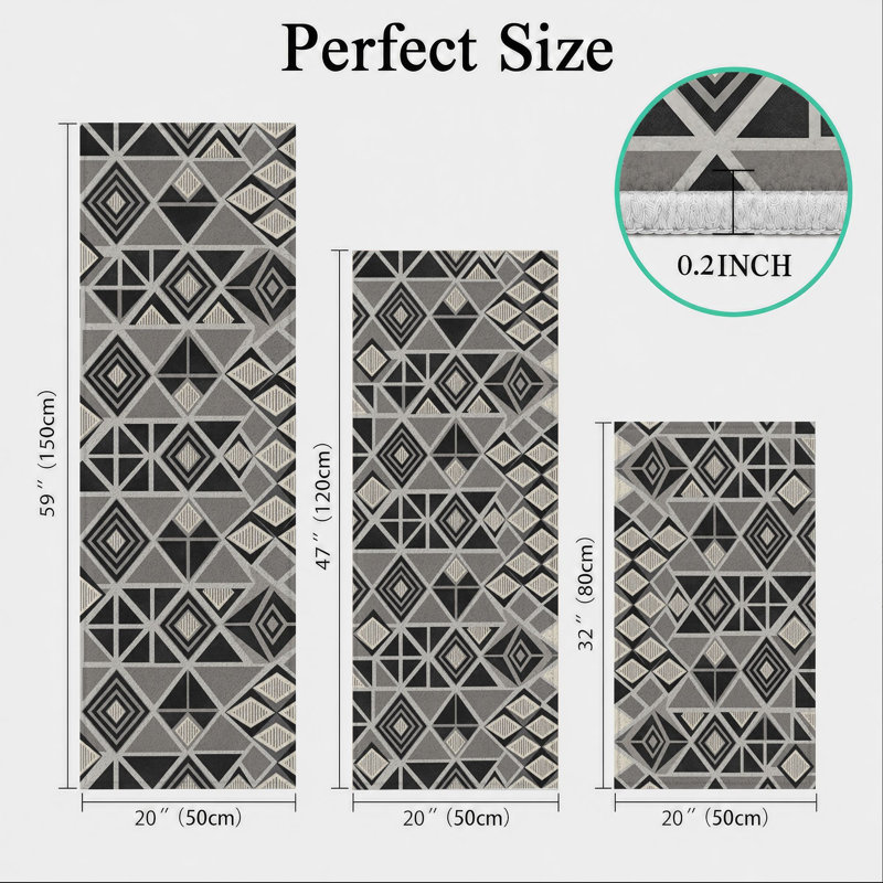 Tapis de cuisine lavables antidérapants à motif géométrique