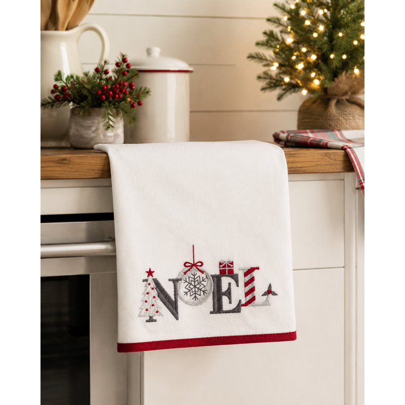 Torchon de Noël brodé Noel, 17 par 27 pouces