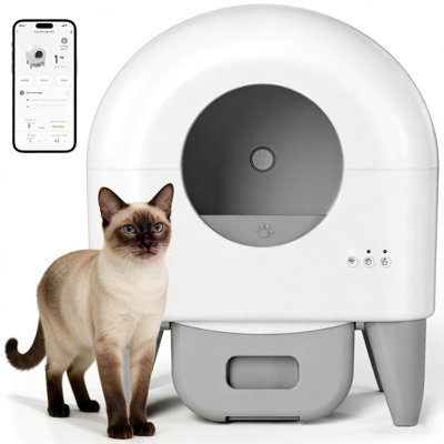 Self Cleaning Litter Box,95l Automatic Cat Litter Box Self Cleaning Large Capacity For Multiple Cats, App-controlled With Safety Sensors, Removable Washable Liner,2 Rolls Garbage Bags,grey