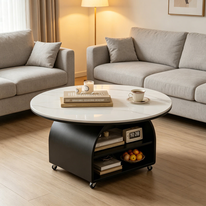 Hotwells, H 19,68 po x L 31,49 po x l 31,49 po, Blanc / Gris / Noir, Marbre