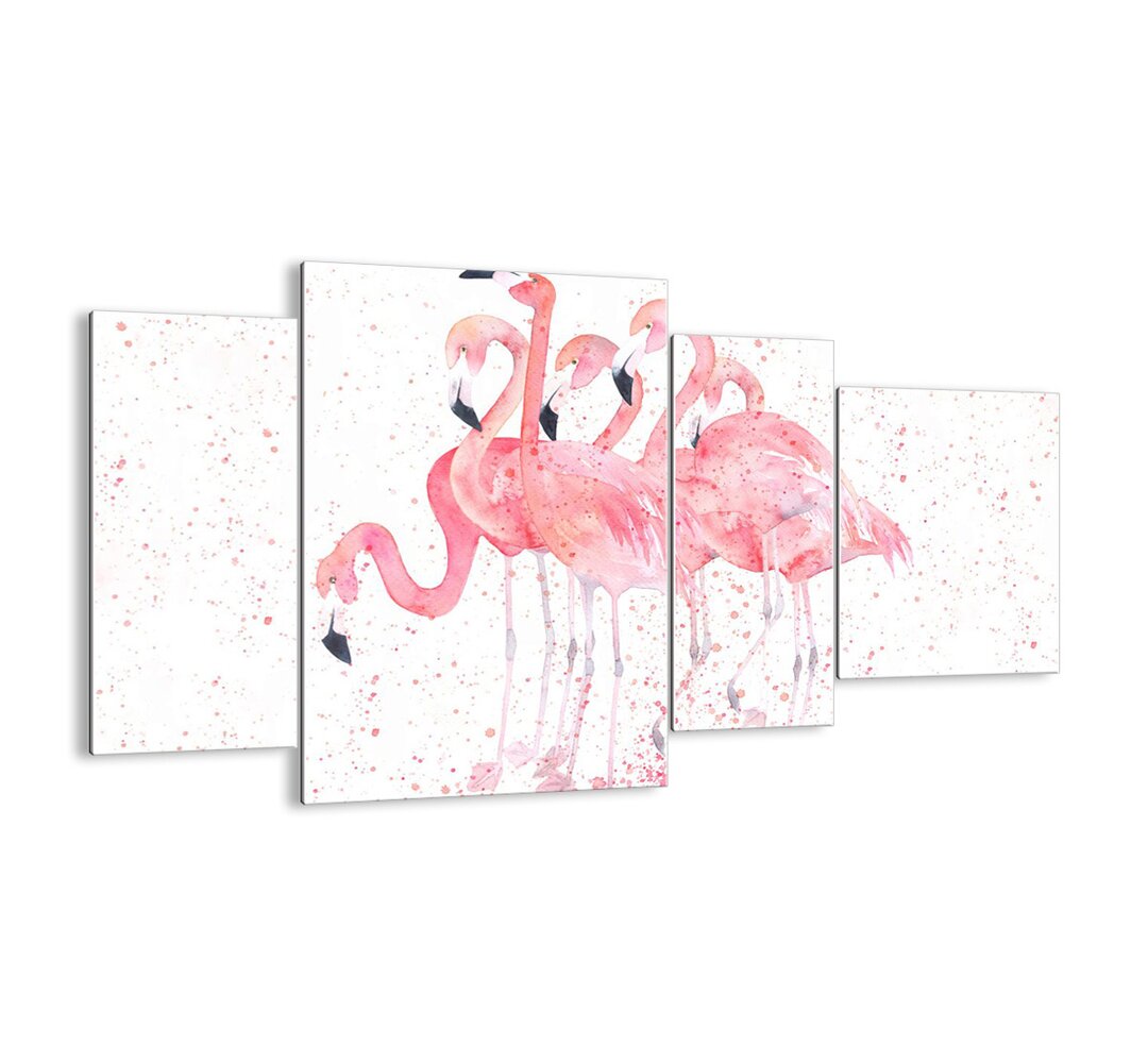 4-tlg. Glasbilder-Set Pinker Flamingo