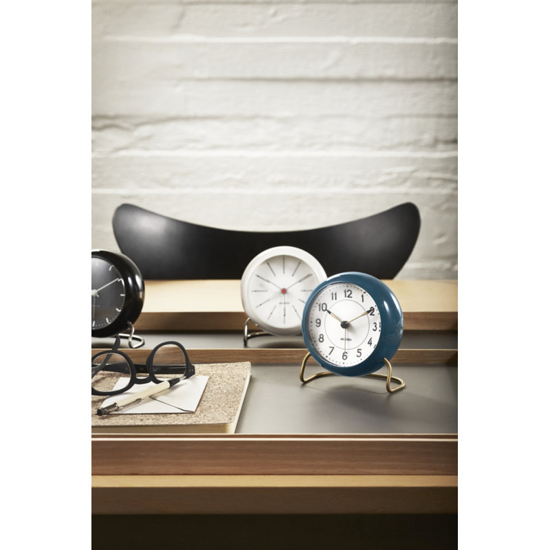 Station Analog Electric Alarm Tabletop Clock, White/Teal/Gold
