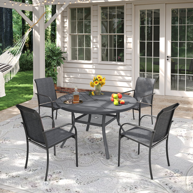 4-Person Outdoor Patio Dining Set With Stackable Chairs, Gray/Gray