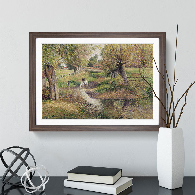 The Watering Place by Camille Pissarro - Picture Frame Painting, Walnut, 27cm H x 36cm W x 2cm D