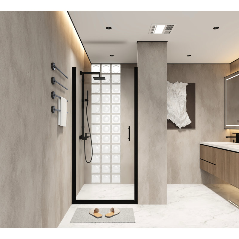 34"X 72" Shower Door With Pivot And 6Mm Tempered Glass, Black Aluminum Half Frame Safe - Arrival Packaging Secure