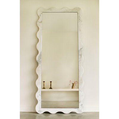 Miray 35 in. x 75 in. Natural Stone Marble Scallop Framed Mirror