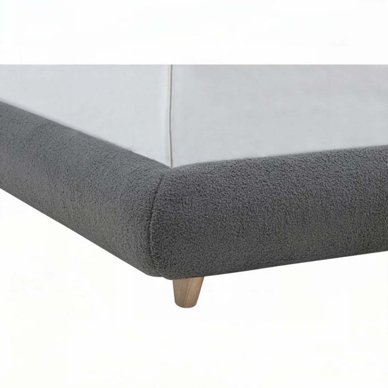 Lit rembourré en tissu molletonné à profil bas, gris