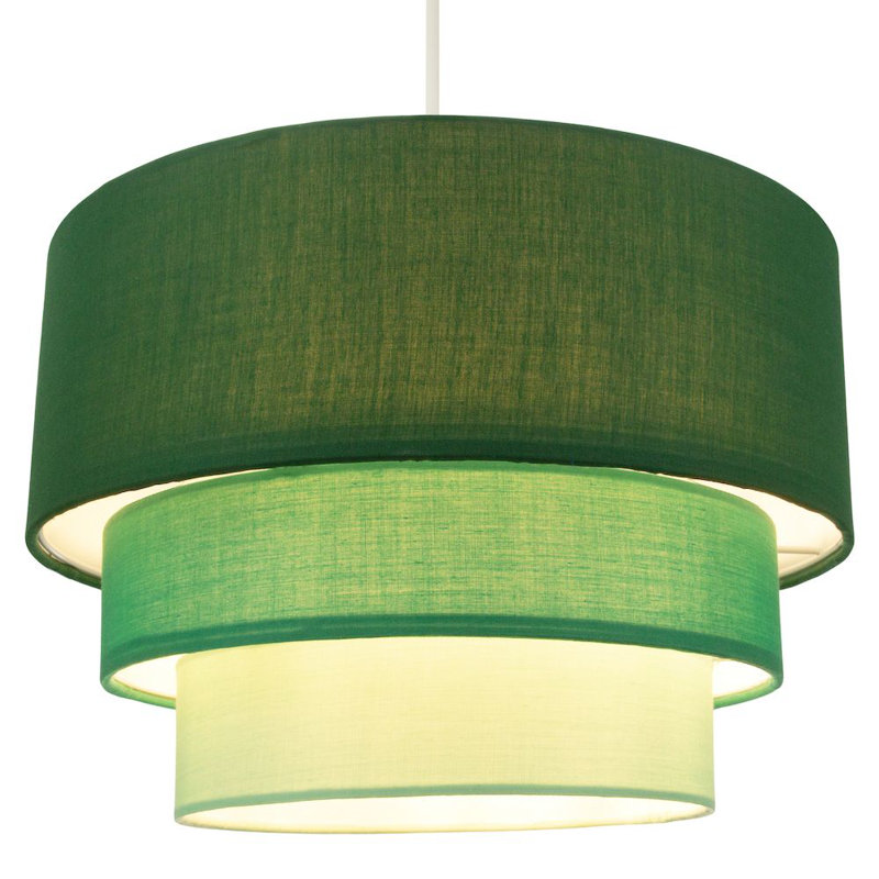 Contemporary Round Triple Tier Cotton Fabric Pendant Light Shade, Green