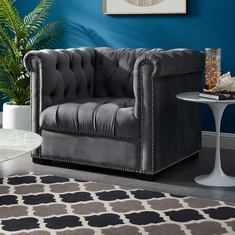 Fauteuil Heritage en velours rembourré par Modway, Velours gris performance