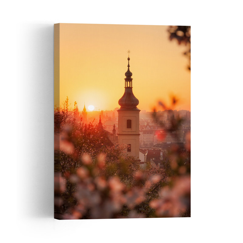 Prague Golden Hour Blossoms Dreamy Romantic Abstract Architecture City Wall Art Print by Milan Chudoba - Print