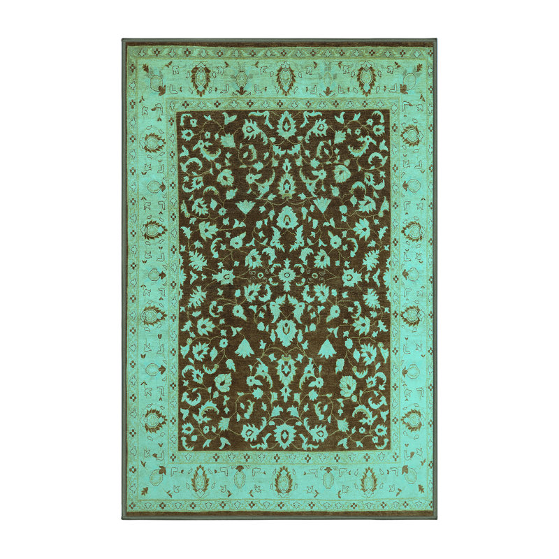 Tapis oriental en laine / polyester tissé à la machine en turquoise / brun, Rectangle 2 pi x 3 pi