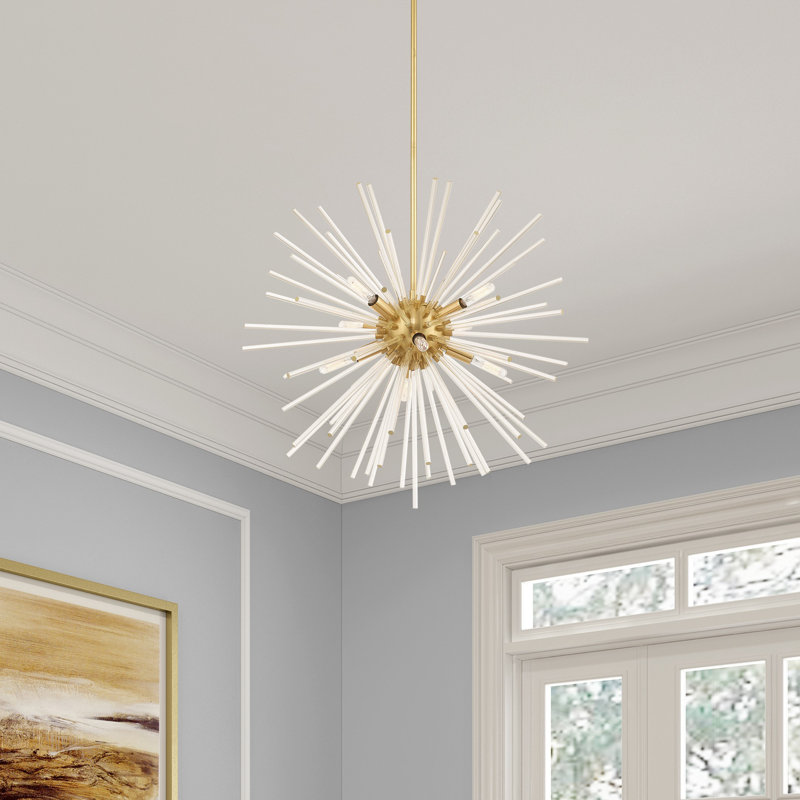 Lustre sphérique spoutnik à 8 lumières Ryzen, Laiton satiné, H 38 po x l 34 po x P 34 po
