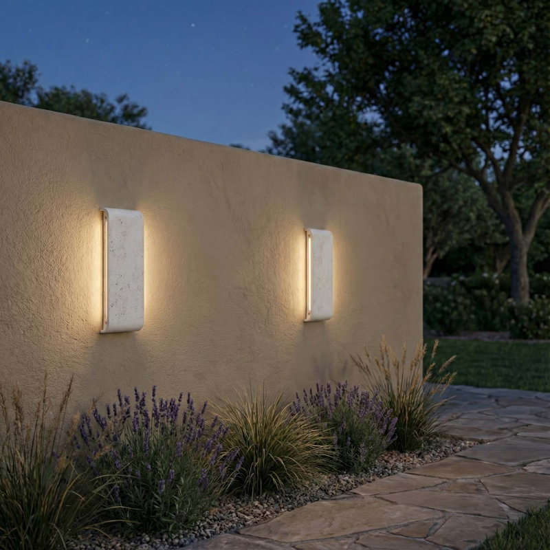  Stela Integrated LED 16in Outdoor Wall in Gray Travertine, 16 inches, Gray Travertine