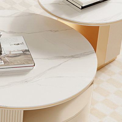 Expandable Rock Slab TV Cabinet Tea Table Set
