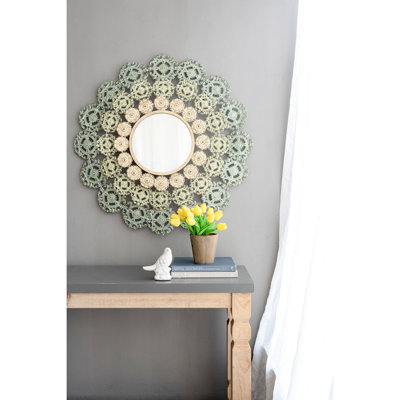 Wrought Iron Ornamented Medallion Mirror With Floral Enticement Temptation