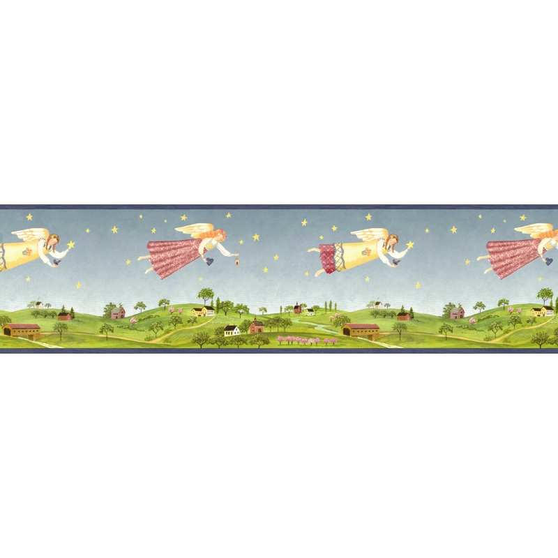 Bordure de papier peint pré-encollée - enfants, jaune, rouge, vert, bleu, anges volants, bordure rétro, 15 pi X 9,25 po