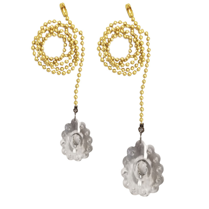 Flower Design Crystal Faceted Ceiling Fan Pull Chains, Polished Brass