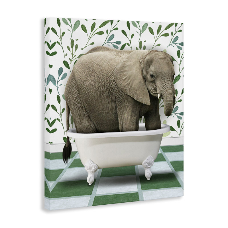 «Bathing Elephant on Green», art mural par Marcus Prime, H 48 po x l 36 po
