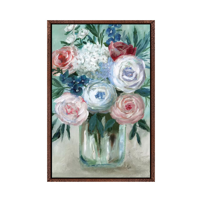 Chalk Pastel Bouquet by Nan - Painting on Canvas, 101.6 cm H x 66.04 cm W, Classic Brown Wood Framed