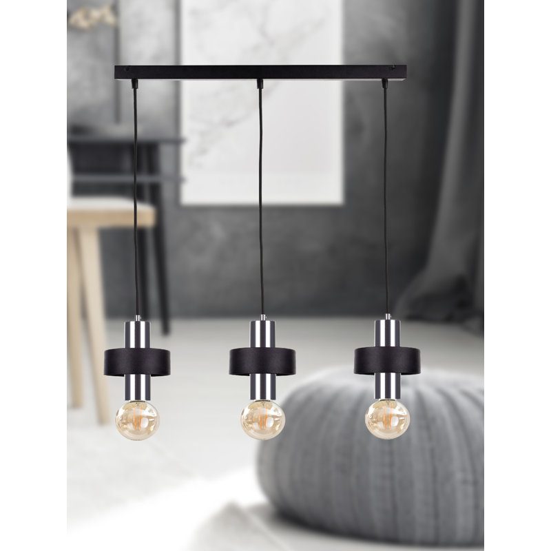 Bernda 3 - Light Kitchen Island Pendant, Black/Silver