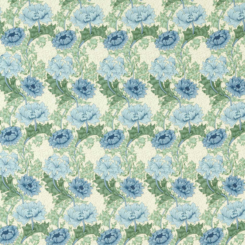 Chrysanthemum Fabric, Indigo/Bayleaf