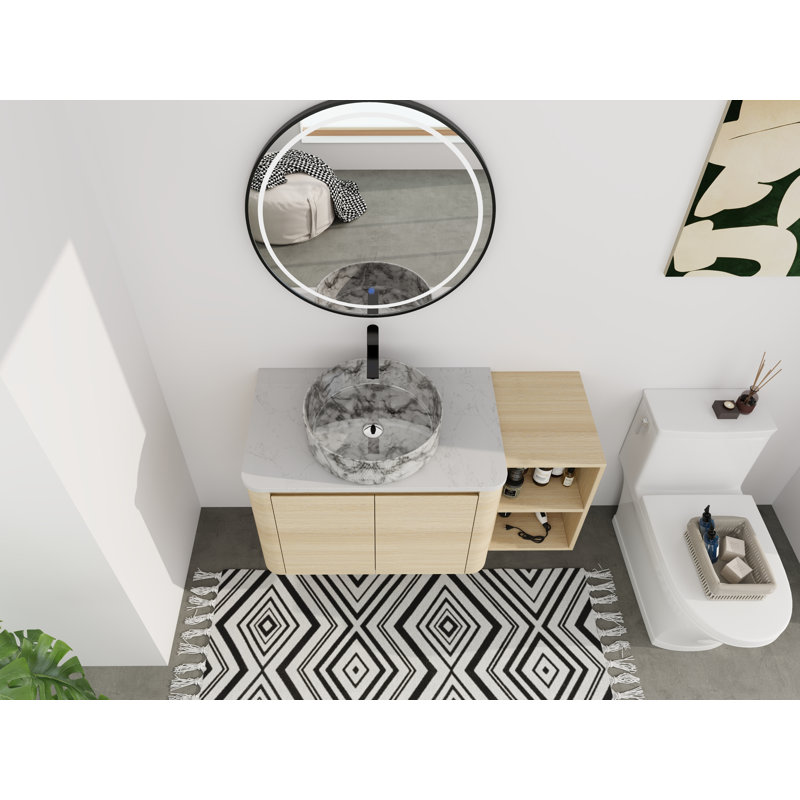 42" Wall-Mounted Bathroom Vanity Set - 5 Color Basin Options (White/Black/Marble Patterns) With Open Storage Shelf(Type D)