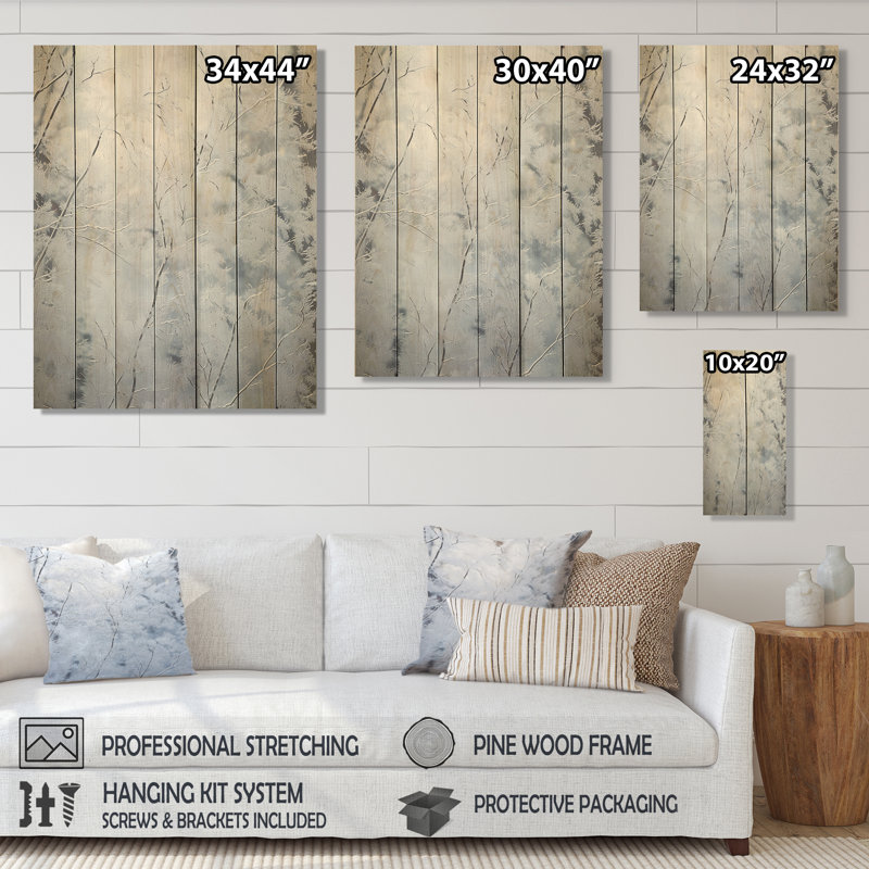 «White Winter Tree Tranquility II - Winter Landscape on Wood Print», H 20 po x l 10 po