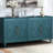 Wooden Storage Cabinet With Flower Doors For Living Spaces - Navy Blue & Metal Handle Color