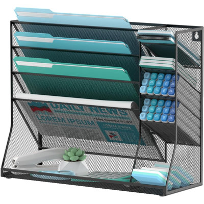 Wall File Organizer, 5-Tier Wall Organizer for Office with 4 Pen Slots