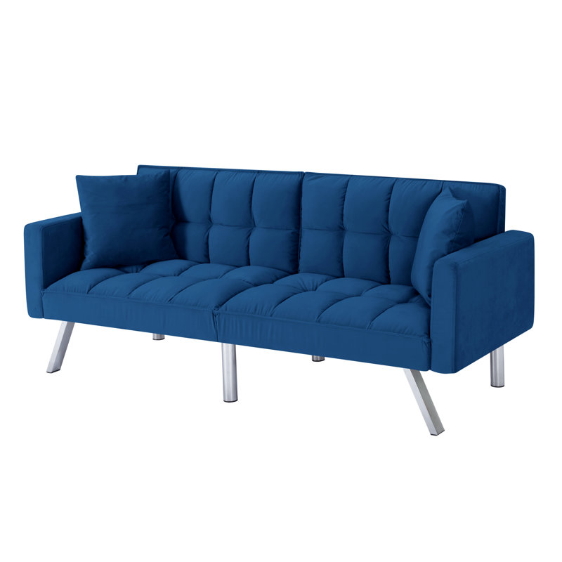 Upholstered Convertible Reclining Sleeper Sofa, Blue Velvet