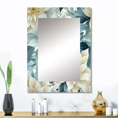 Zen gris et fleur blanche élégante - miroir décoratif floral, miroir mural de chalet, impression d'art en métal