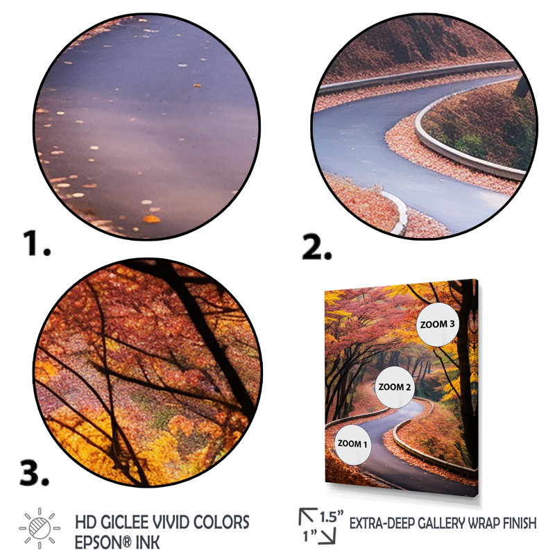 Crimson Autumn Pathway Road I - art mural route, Cadre simple blanc, H 40 po x l 30 po x P 1,5 po