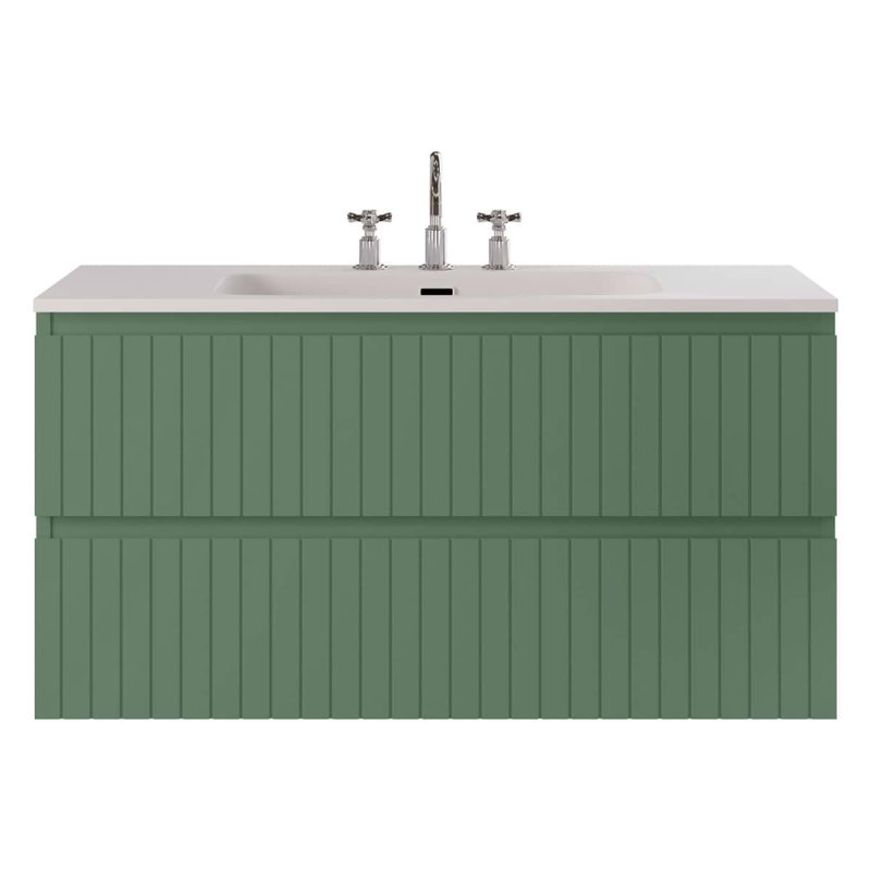 Meuble-lavabo simple flottant cannelé Adden, Vert forêt, 42" W