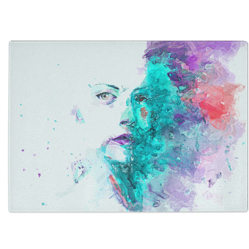 Tempered Glass a Woman Contemplating Chopping Board, 39 cm W x 28.5 cm L