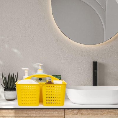 Panier de douche portatif en plastique jaune avec poignée
