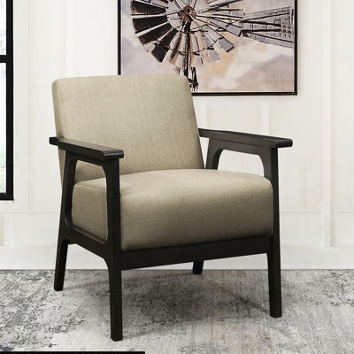 Chaise en tissu texturé brun, bois d'hévéa massif, finition gris antique, structure en bois d'hévéa de style salon, confort