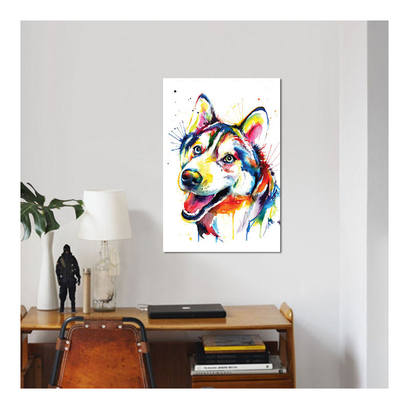 « husky », impression sur toile, H 12 po x l 8 po x P 0,75 po, Pas de tapis, Toile tendue